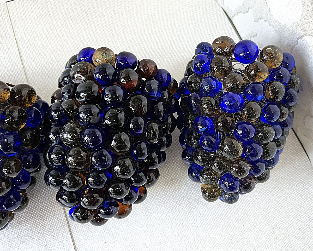 Lights: Italian Cesare Toso Murano Amber & Cobalt Blue Glass Grape Wall Sconces