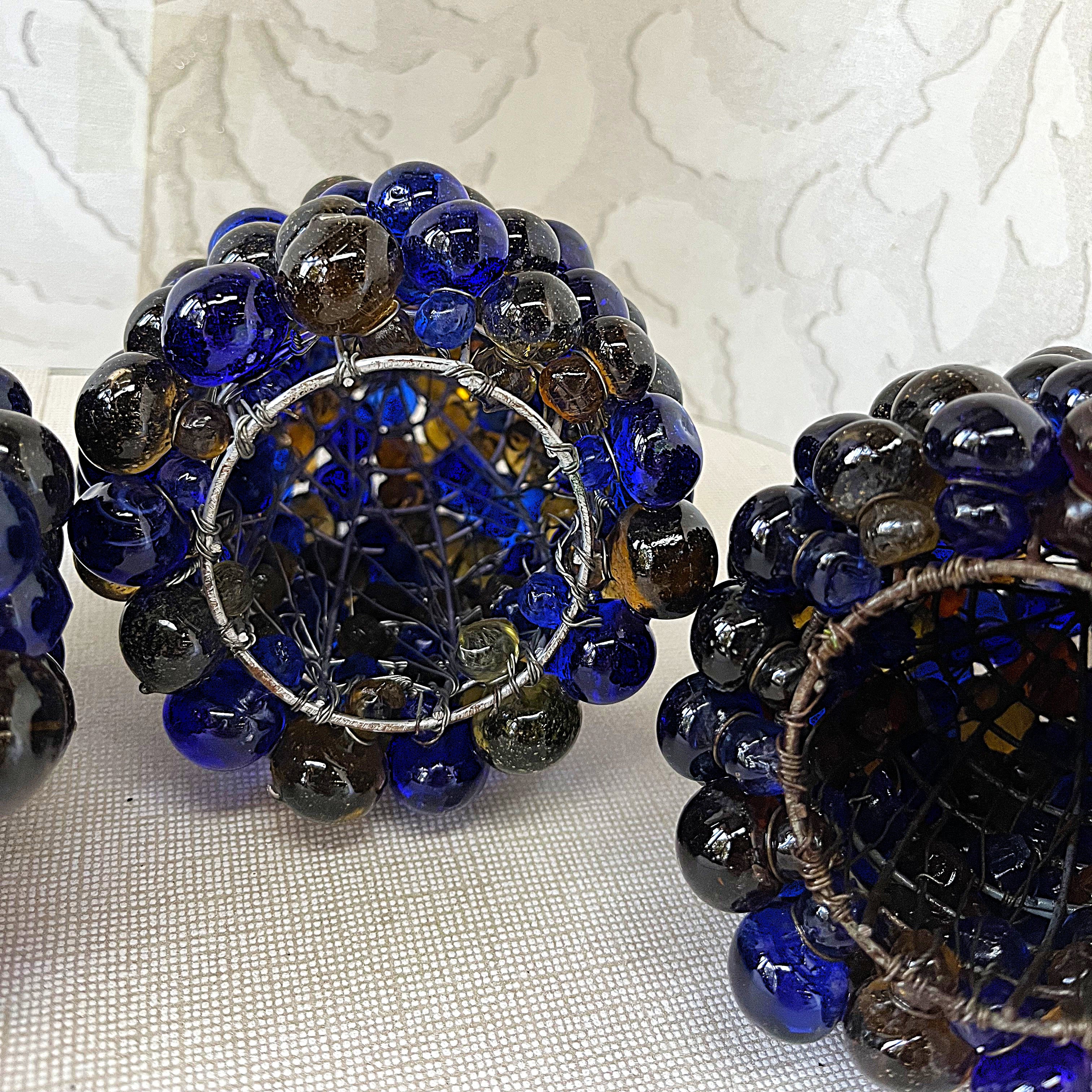Lights: Italian Cesare Toso Murano Amber & Cobalt Blue Glass Grape Wall Sconces