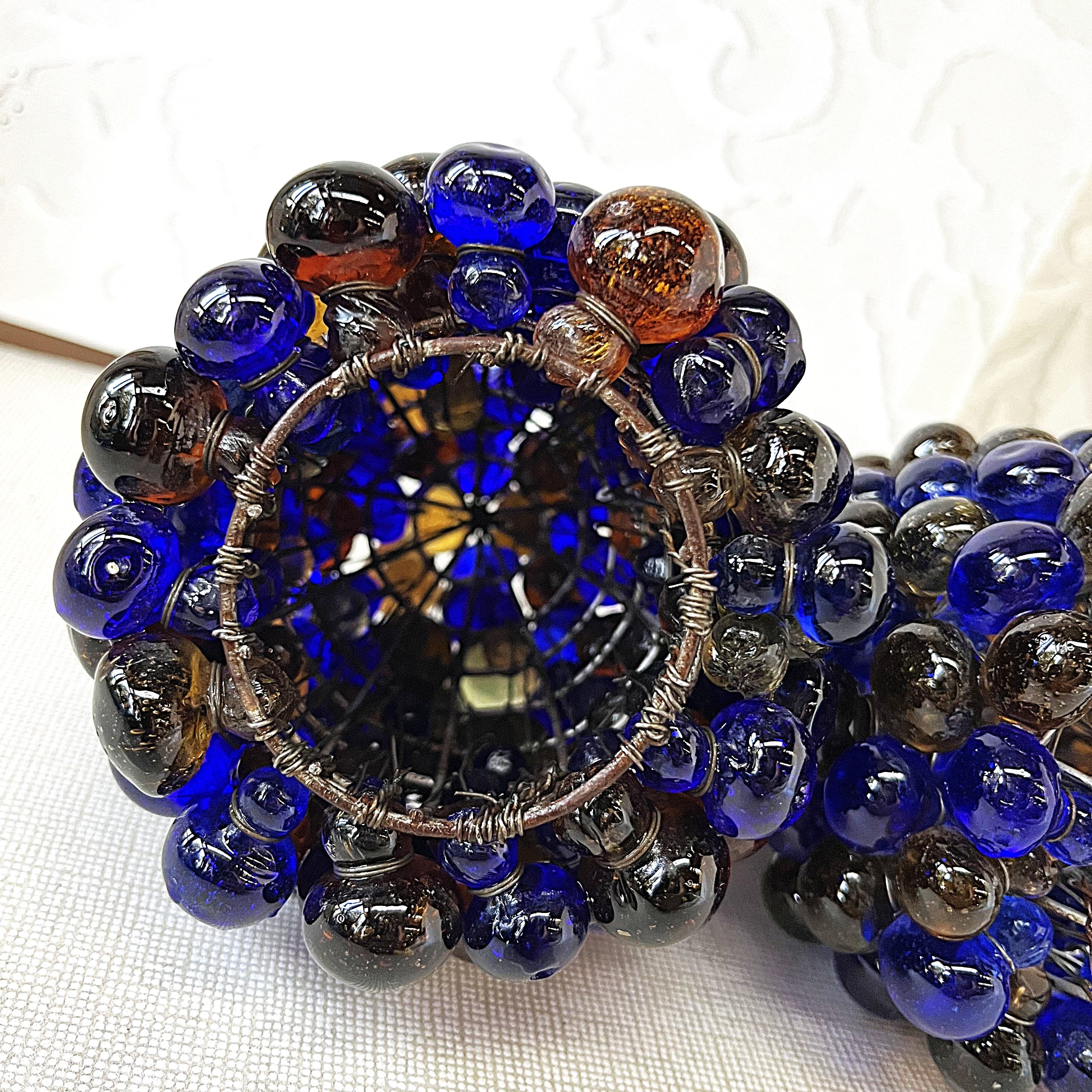 Lights: Italian Cesare Toso Murano Amber & Cobalt Blue Glass Grape Wall Sconces