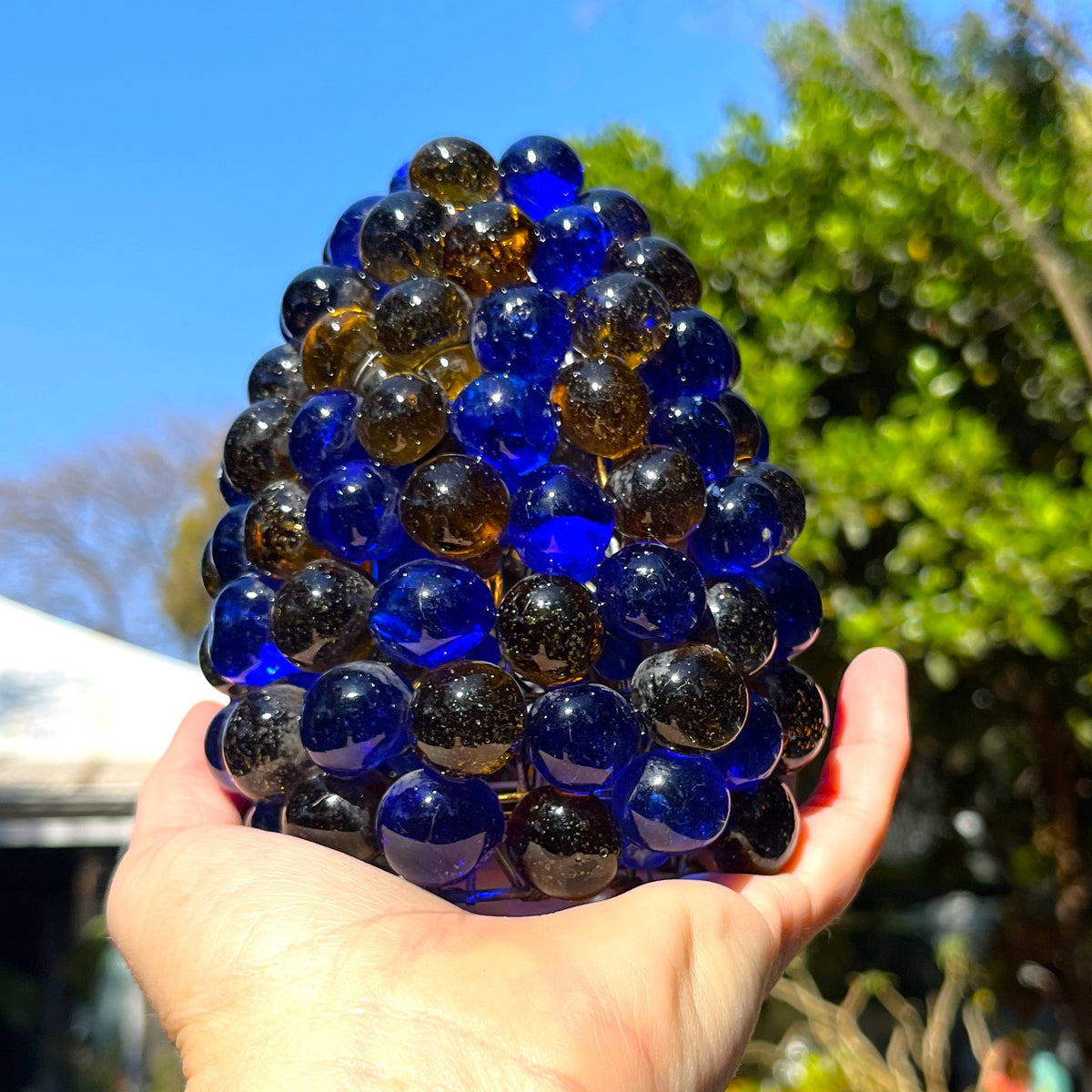 Lights: Italian Cesare Toso Murano Amber & Cobalt Blue Glass Grape Wall Sconces