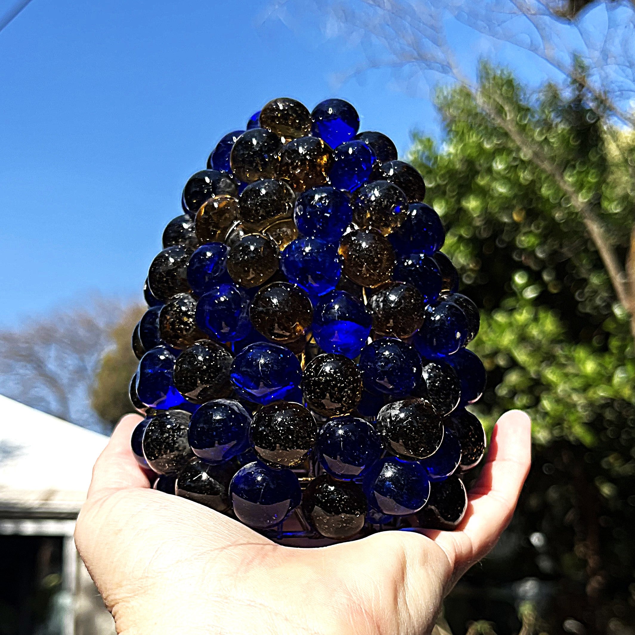 Lights: Italian Cesare Toso Murano Amber & Cobalt Blue Glass Grape Wall Sconces