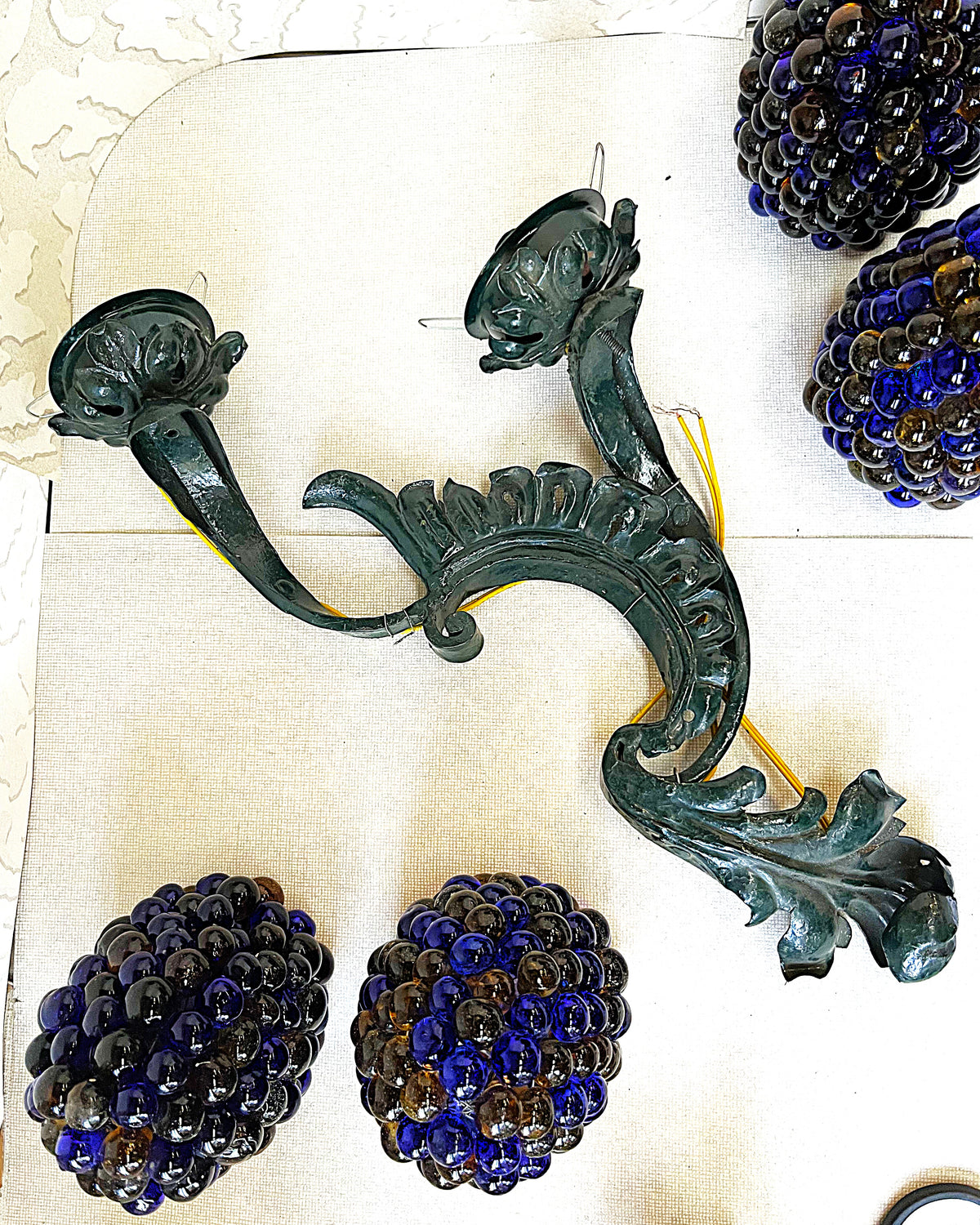 Lights: Italian Cesare Toso Murano Amber & Cobalt Blue Glass Grape Wall Sconces
