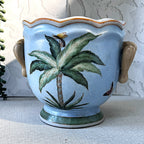 Oriental Art: Palm Tree & Butterfly Ginger Jar & Cachepot Planter Pair