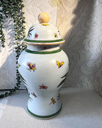 Oriental Art: Palm Tree & Butterfly Ginger Jar & Cachepot Planter Pair
