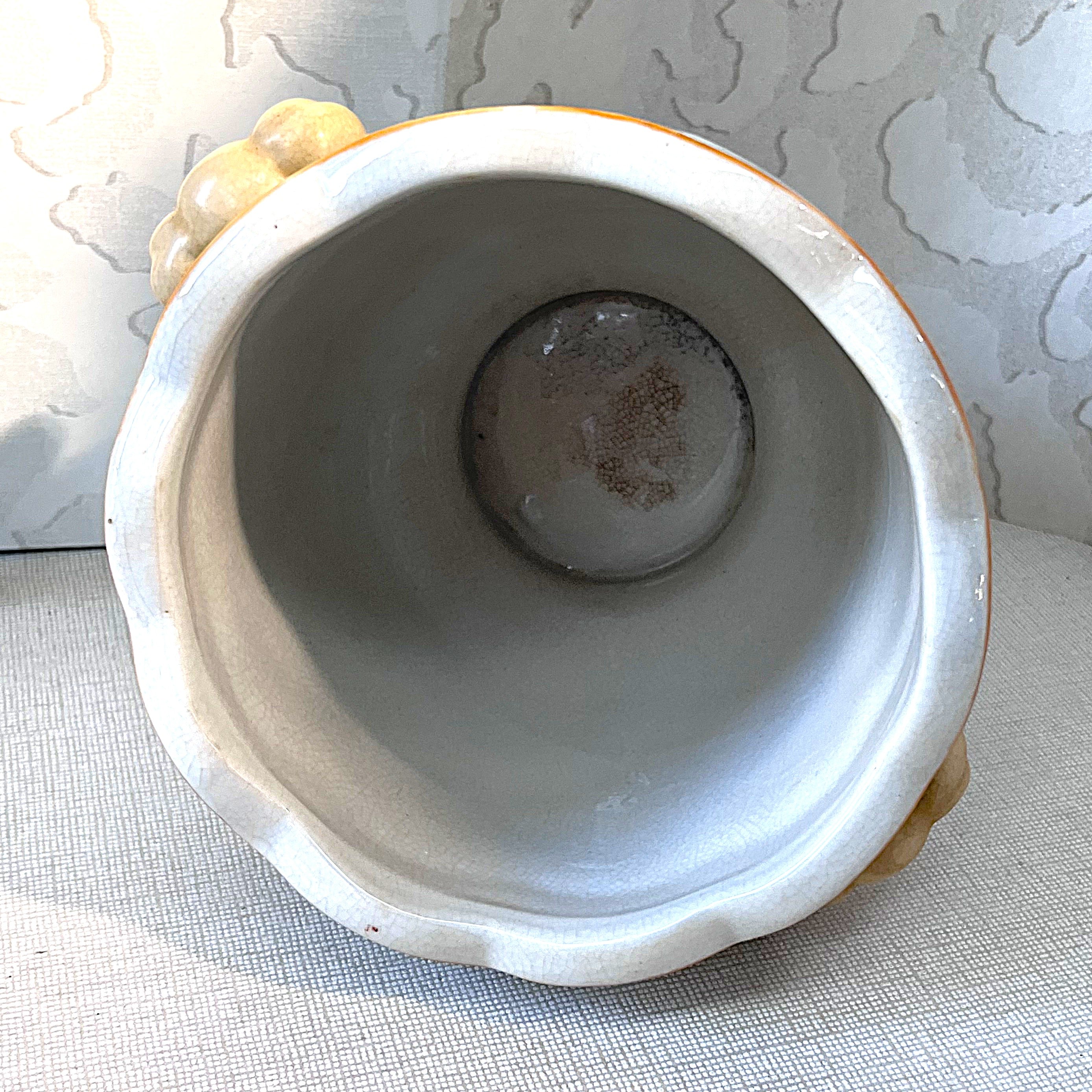 Oriental Art: Palm Tree & Butterfly Ginger Jar & Cachepot Planter Pair