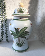 Oriental Art: Palm Tree & Butterfly Ginger Jar & Cachepot Planter Pair