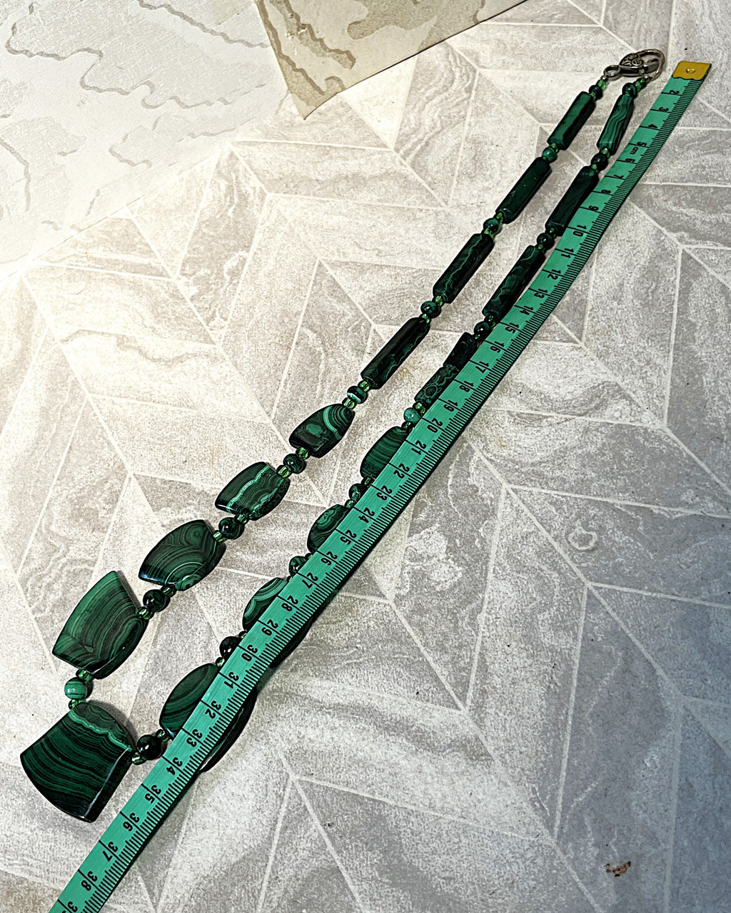 Jewellery: African Malachite Graduated Panel Statement Necklace, Minor Side Flaw