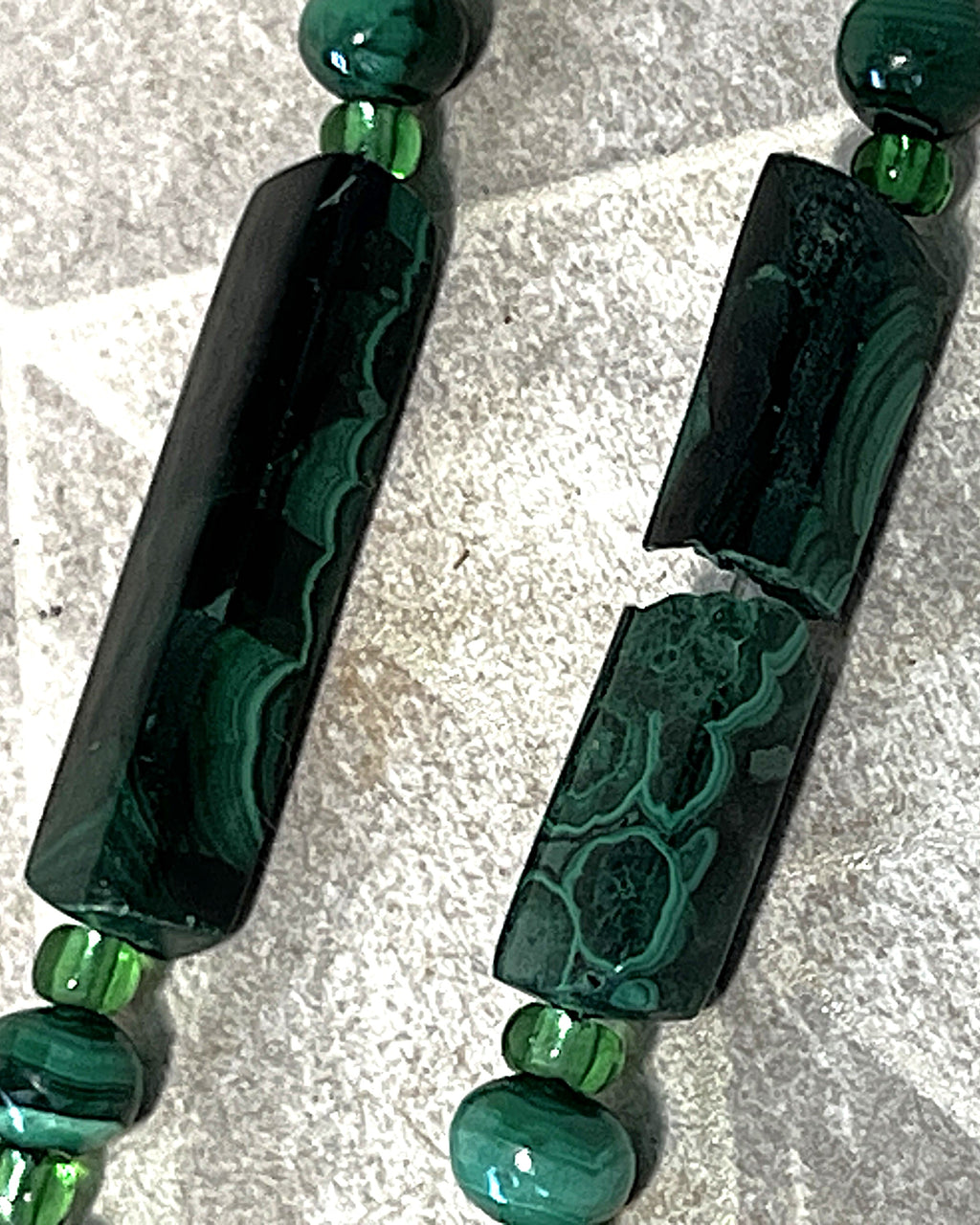 Jewellery: African Malachite Graduated Panel Statement Necklace, Minor Side Flaw