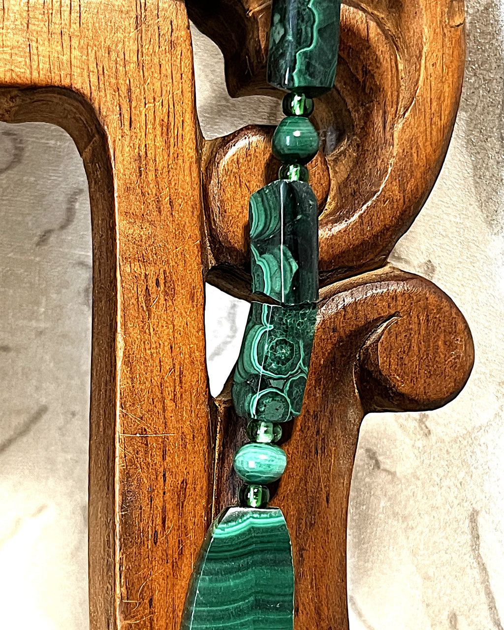 Jewellery: African Malachite Graduated Panel Statement Necklace, Minor Side Flaw