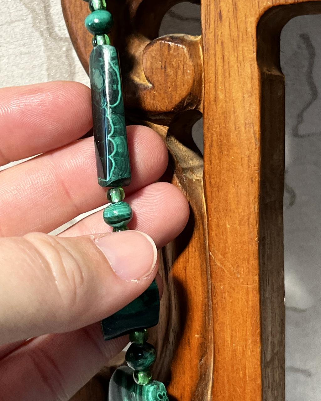 Jewellery: African Malachite Graduated Panel Statement Necklace, Minor Side Flaw