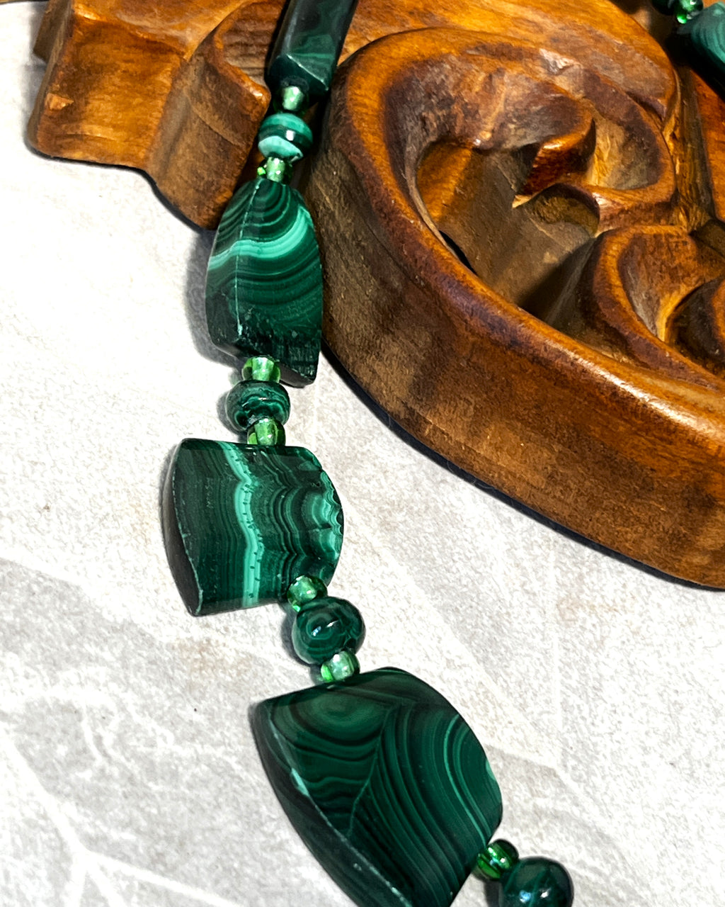 Jewellery: African Malachite Graduated Panel Statement Necklace, Minor Side Flaw