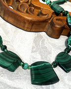 Jewellery: African Malachite Graduated Panel Statement Necklace, Minor Side Flaw