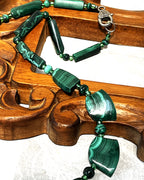 Jewellery: African Malachite Graduated Panel Statement Necklace, Minor Side Flaw