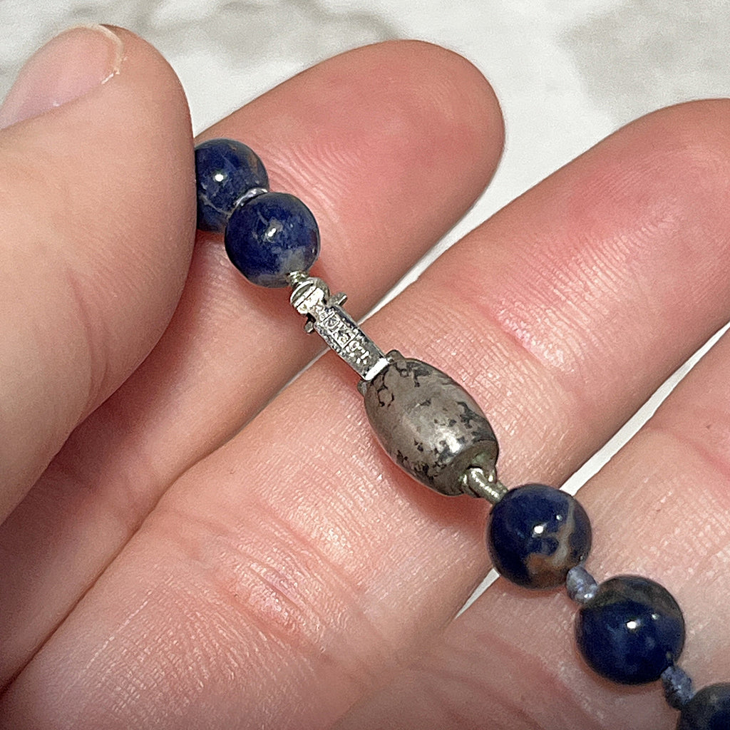 Jewellery: Deep Ultramarine Lapis Lazuli Hand-Knotted 90cm Opera Strand — 925 Sterling Silver Clasp