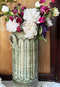 Studio Pottery: Brutalist Fluted Sage Green Studio Pottery Umbrella Stand
