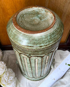 Studio Pottery: Brutalist Fluted Sage Green Studio Pottery Umbrella Stand
