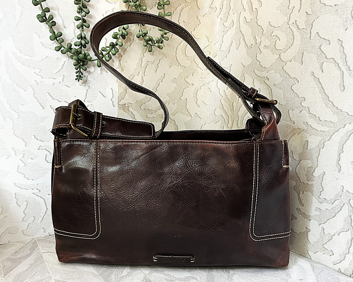 Bags: Nine & Co Espresso Distressed-Patina Shoulder Bag