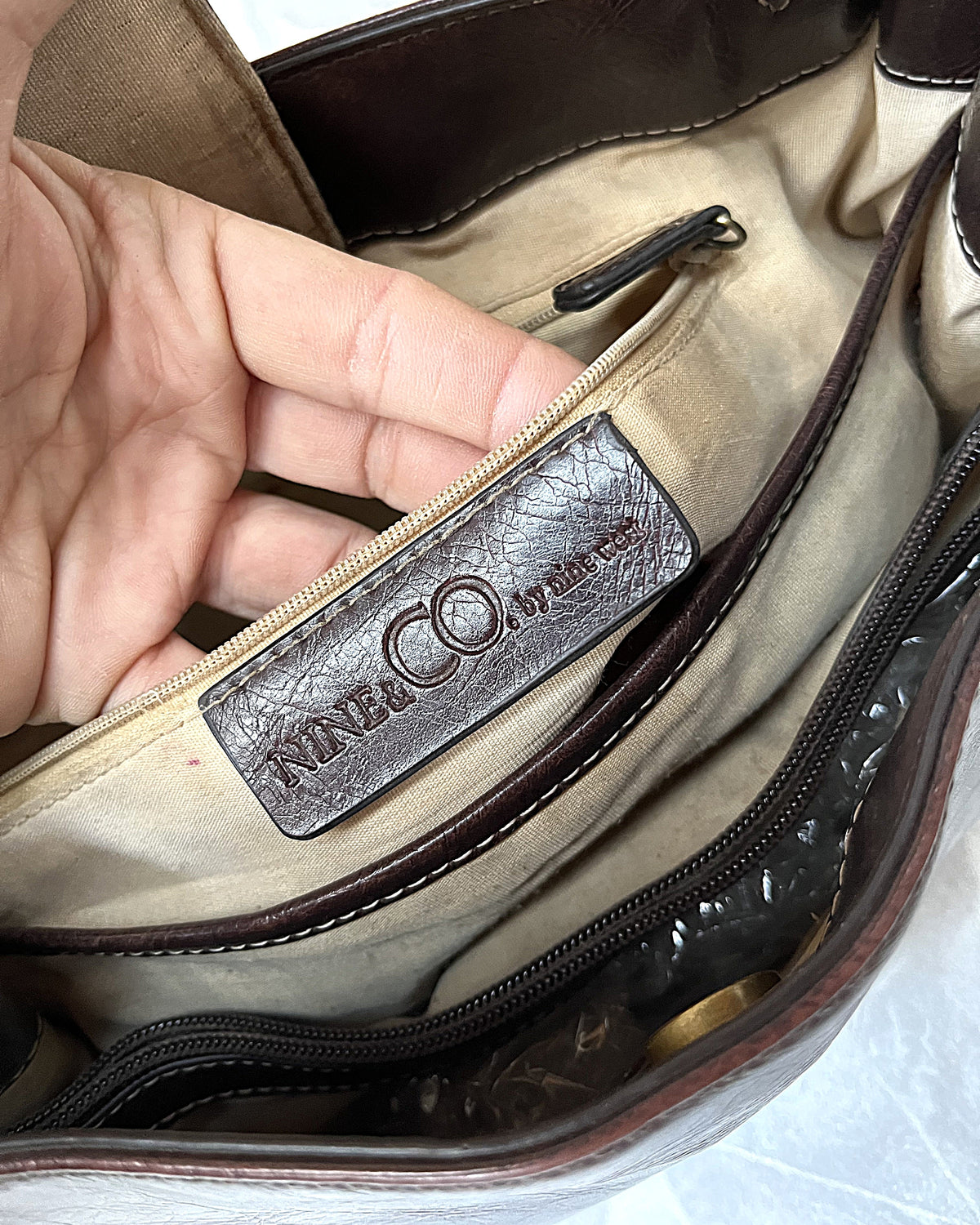 Bags: Nine & Co Espresso Distressed-Patina Shoulder Bag