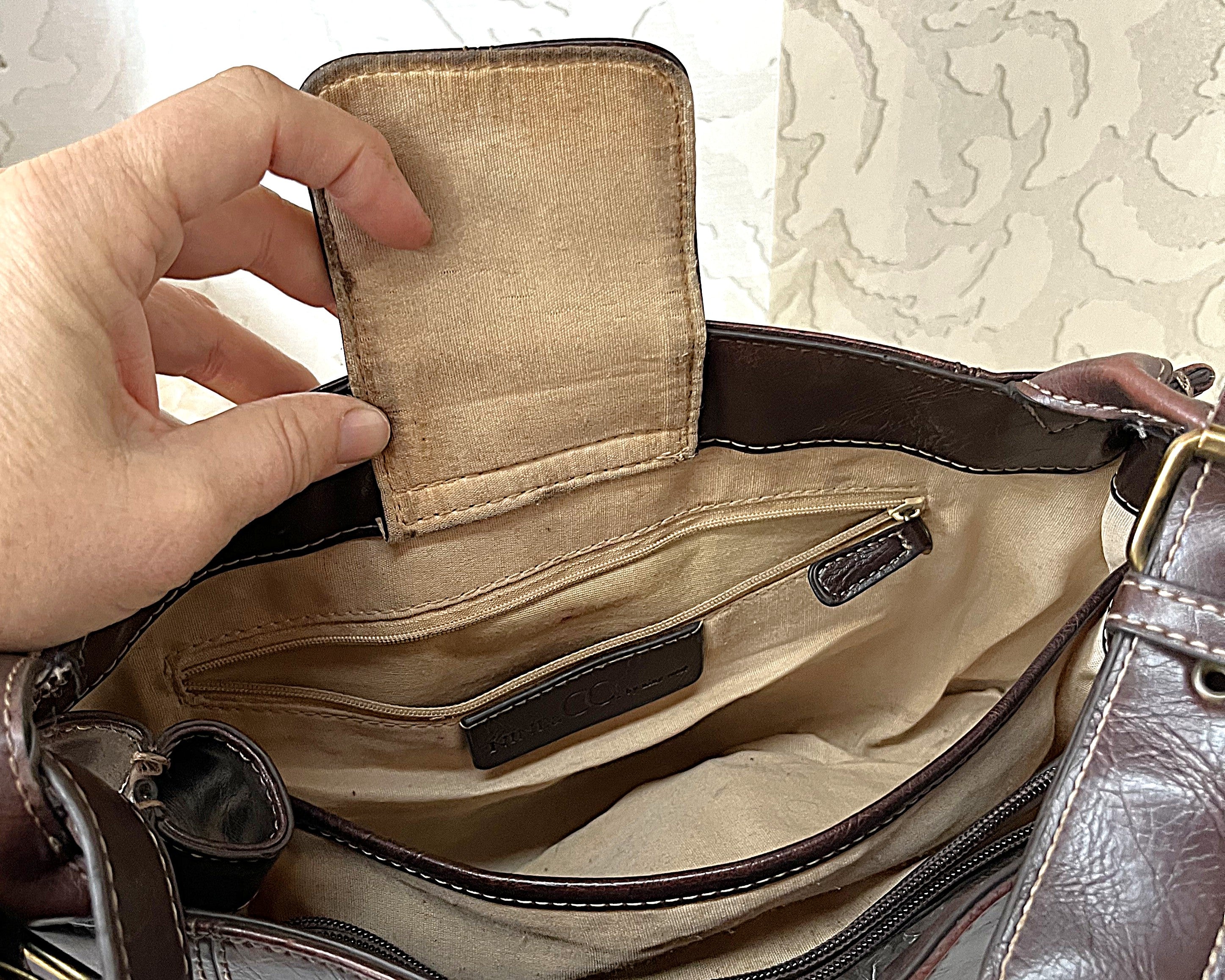 Bags: Nine & Co Espresso Distressed-Patina Shoulder Bag