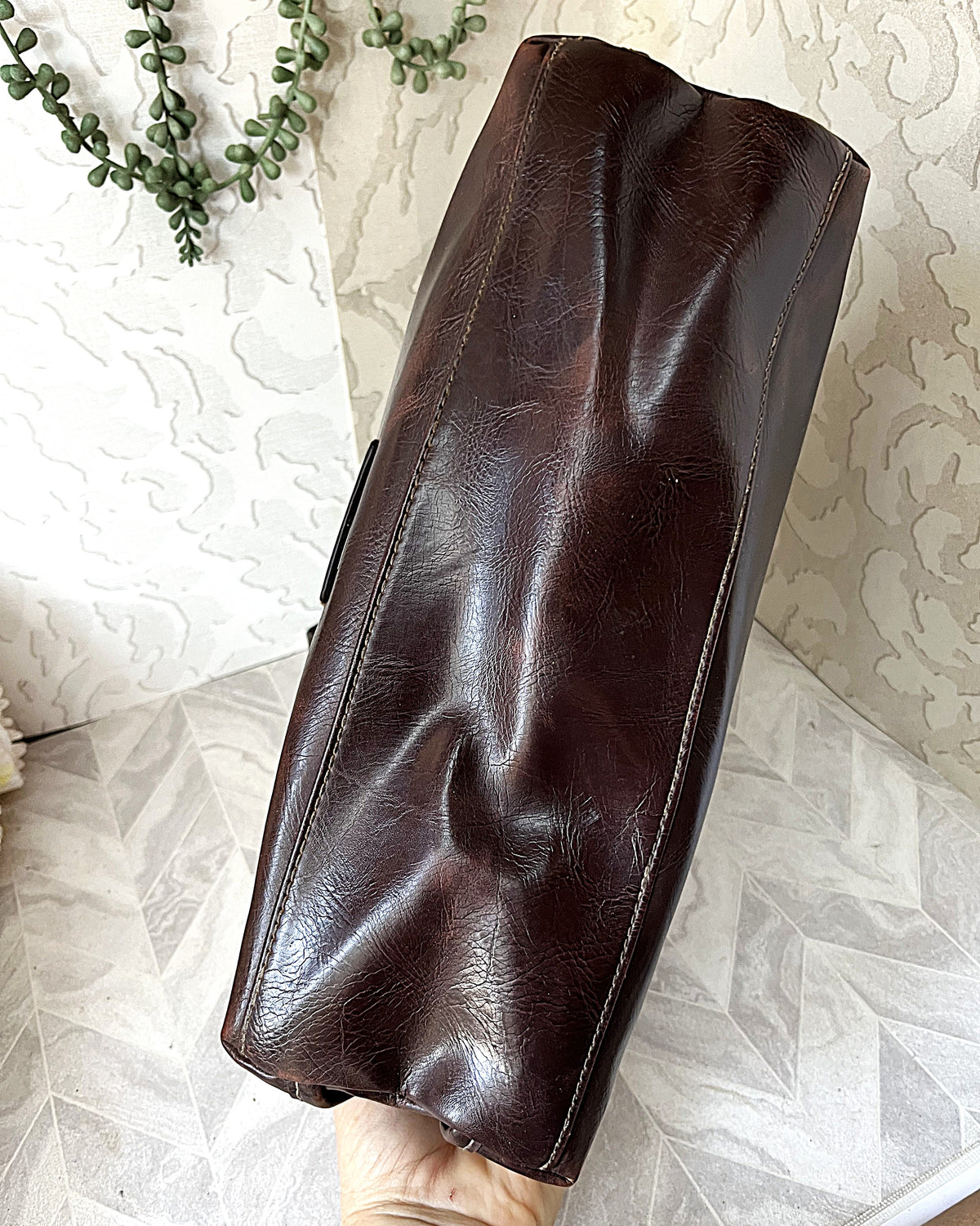 Bags: Nine & Co Espresso Distressed-Patina Shoulder Bag