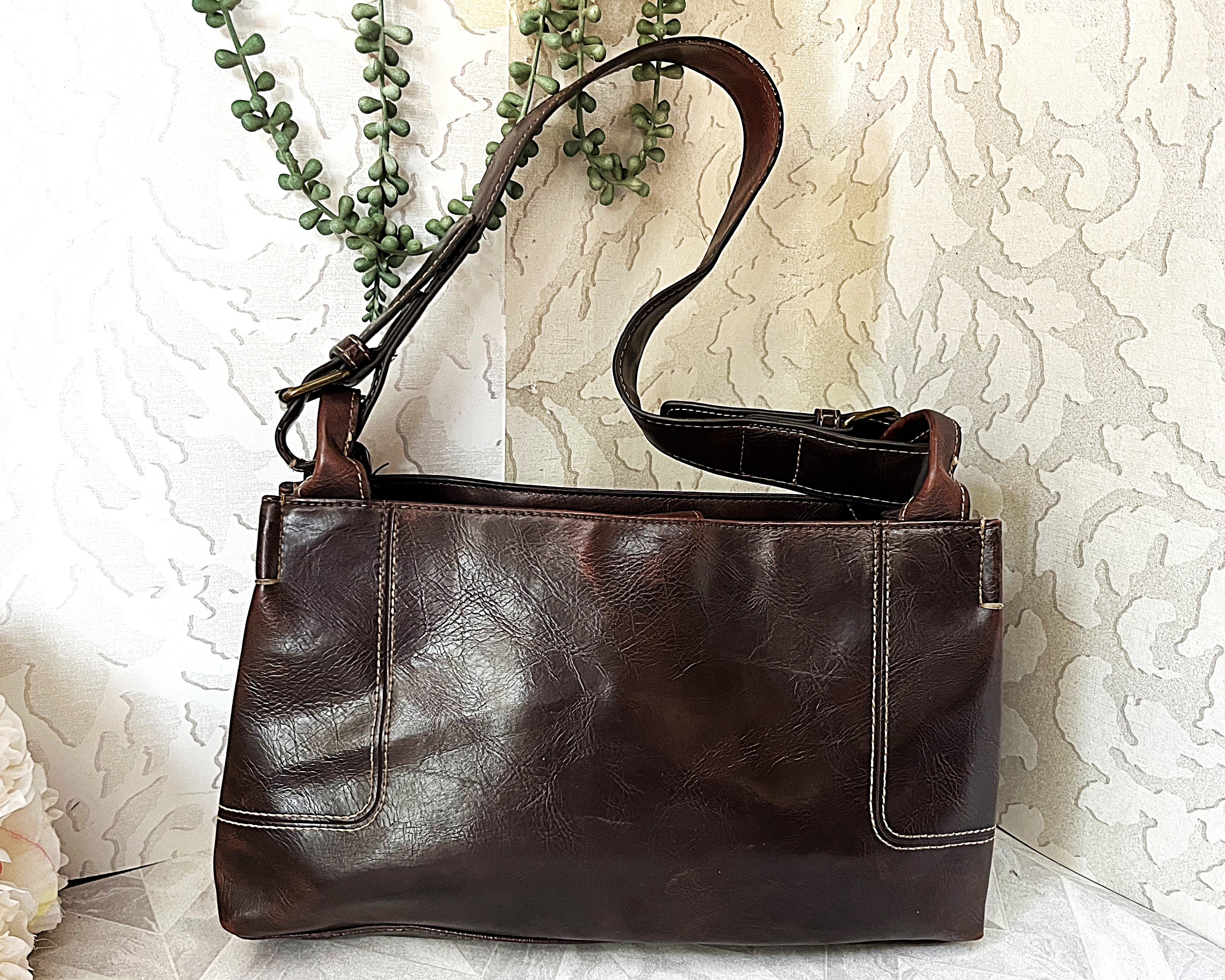 Bags: Nine & Co Espresso Distressed-Patina Shoulder Bag