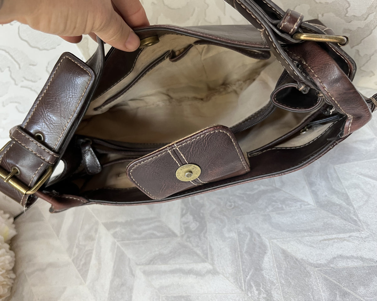 Bags: Nine & Co Espresso Distressed-Patina Shoulder Bag