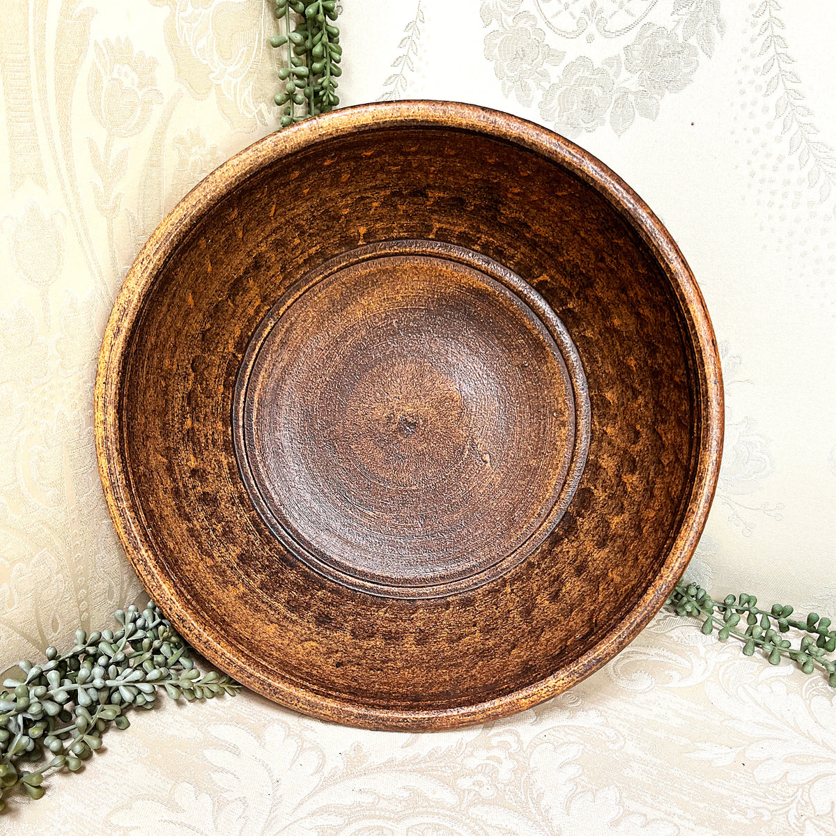 Studio Pottery: Large Stamped Studio Pottery Bowl