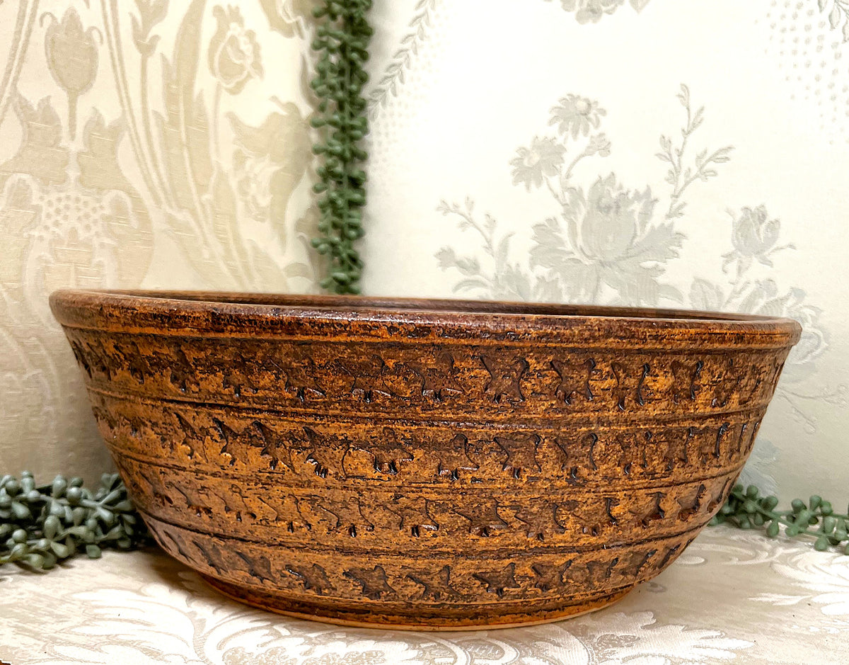 Studio Pottery: Large Stamped Studio Pottery Bowl