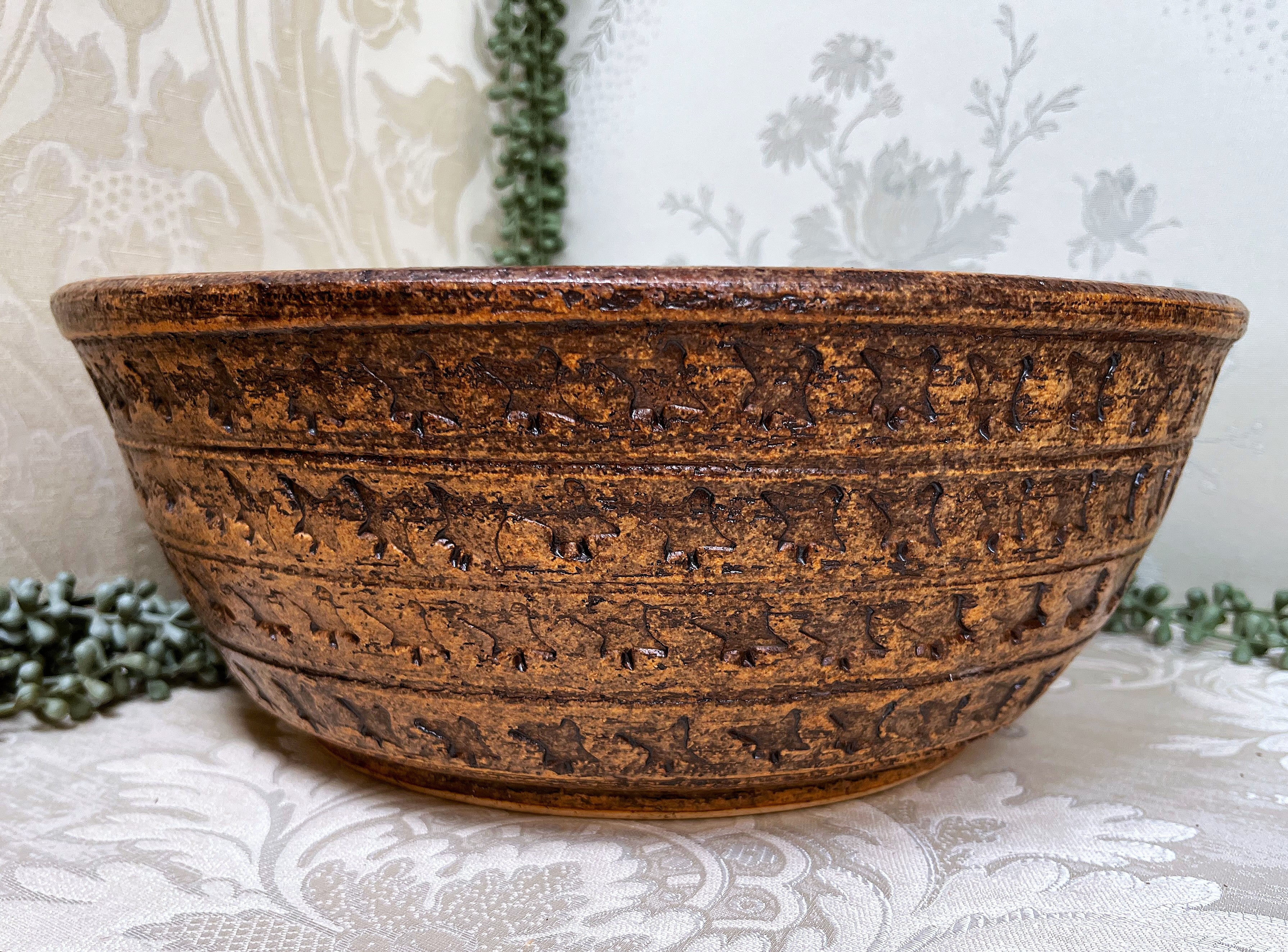 Studio Pottery: Large Stamped Studio Pottery Bowl