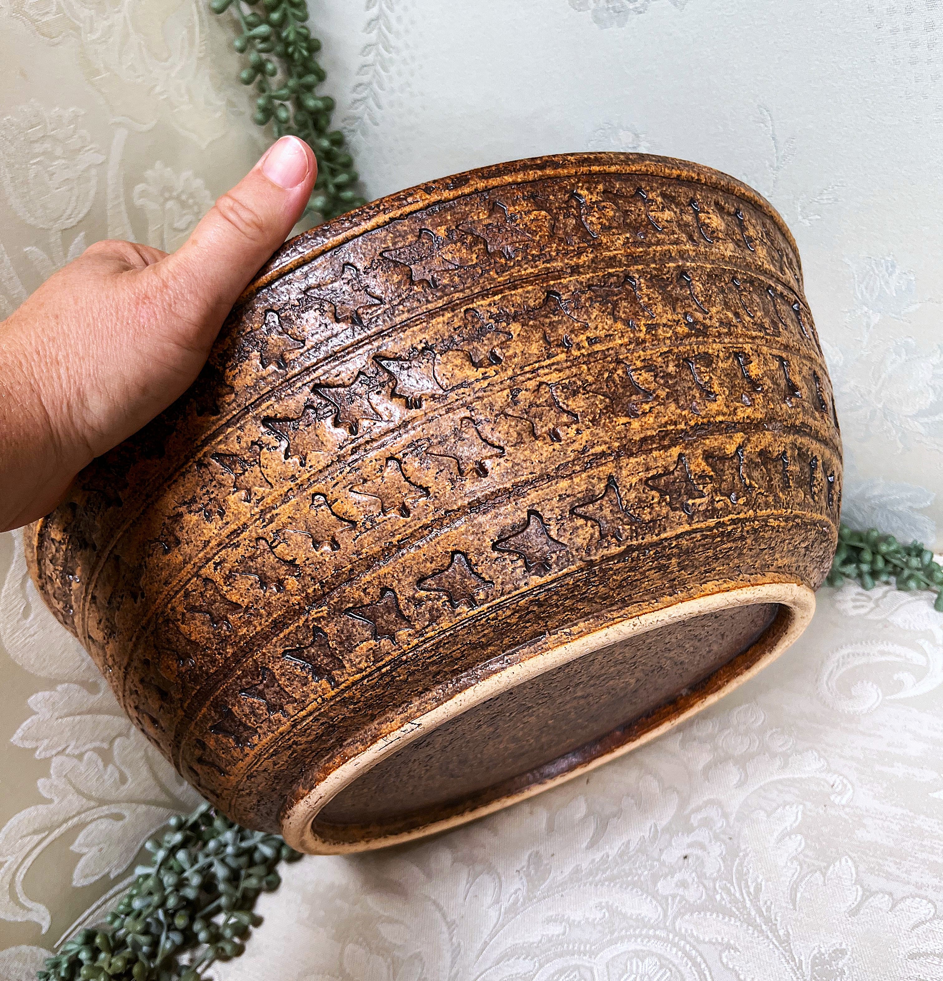 Studio Pottery: Large Stamped Studio Pottery Bowl