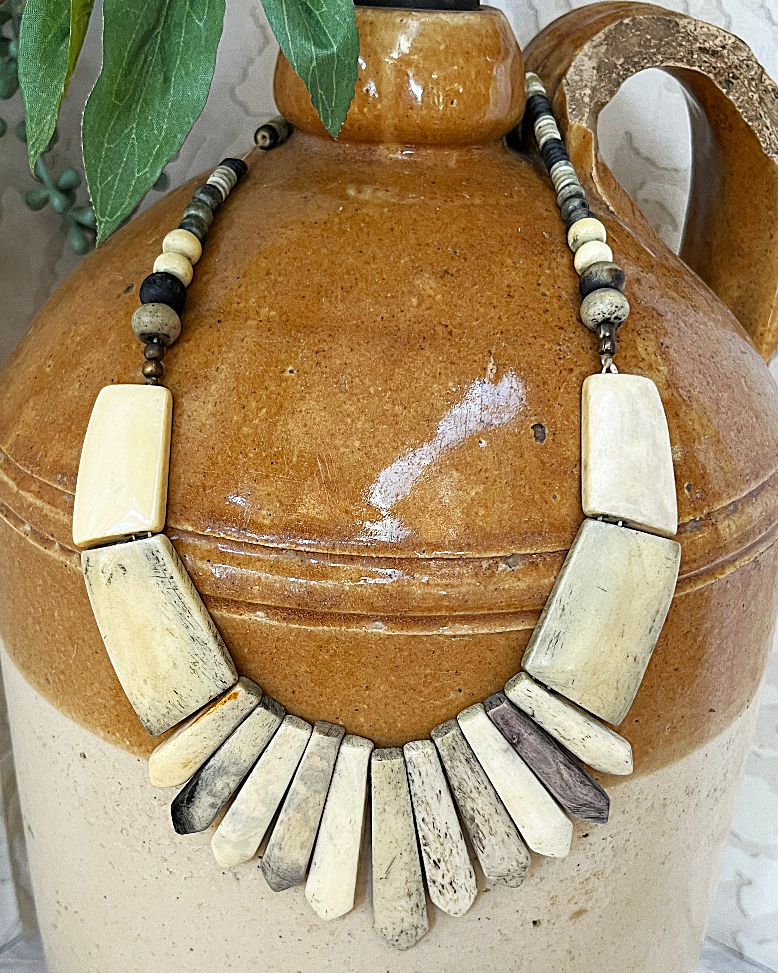 Jewellery: Antique Asian Water Buffalo Bone Necklace