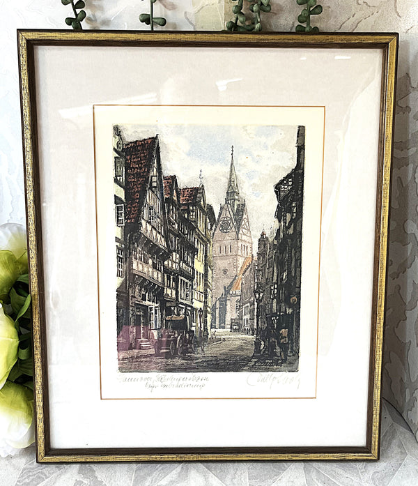 Prints & Etchings: Willy Scholz Signed Hannover Köbelingerstraße Colour Etching