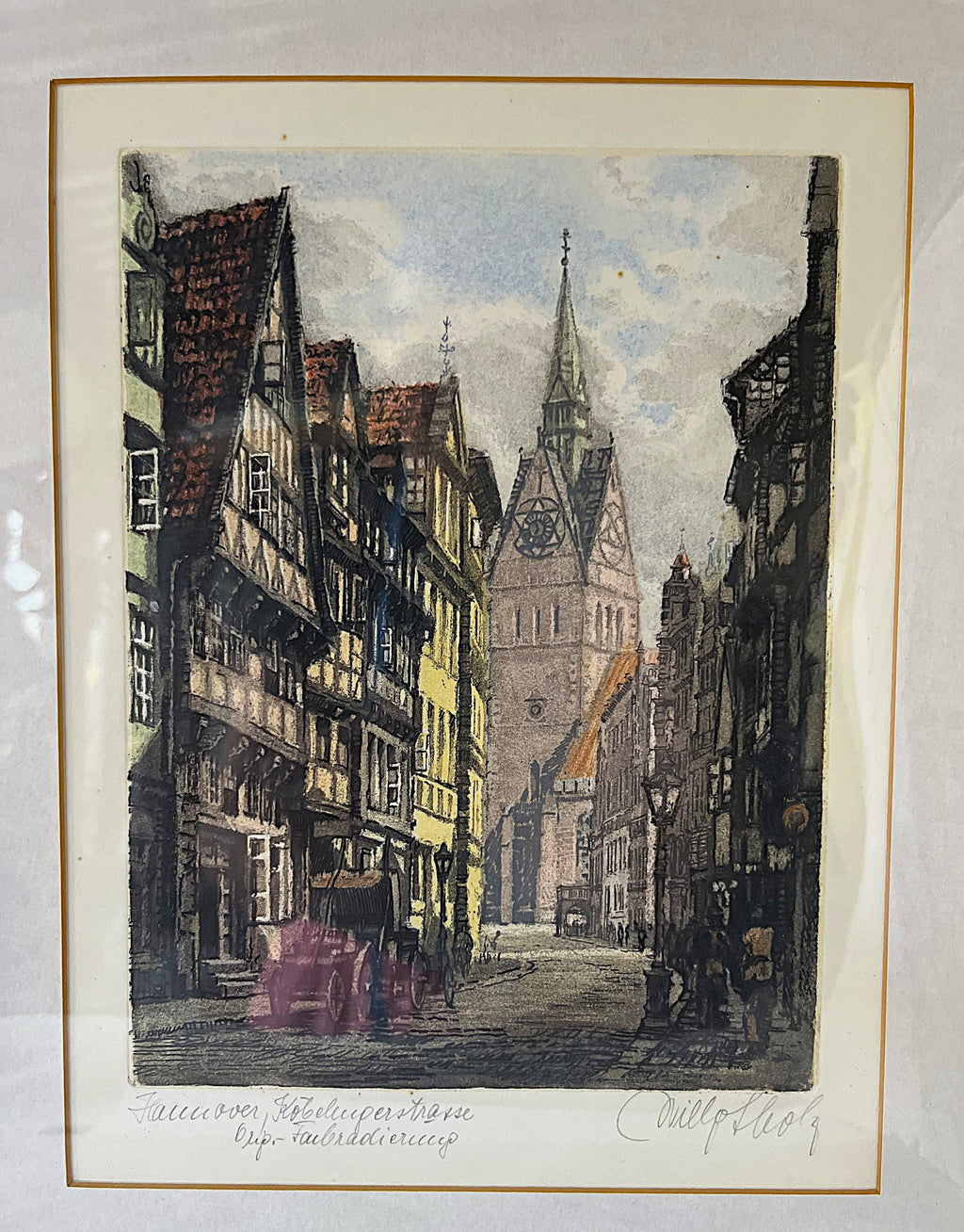 Prints & Etchings: Willy Scholz Signed Hannover Köbelingerstraße Colour Etching