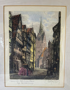 Prints & Etchings: Willy Scholz Signed Hannover Köbelingerstraße Colour Etching
