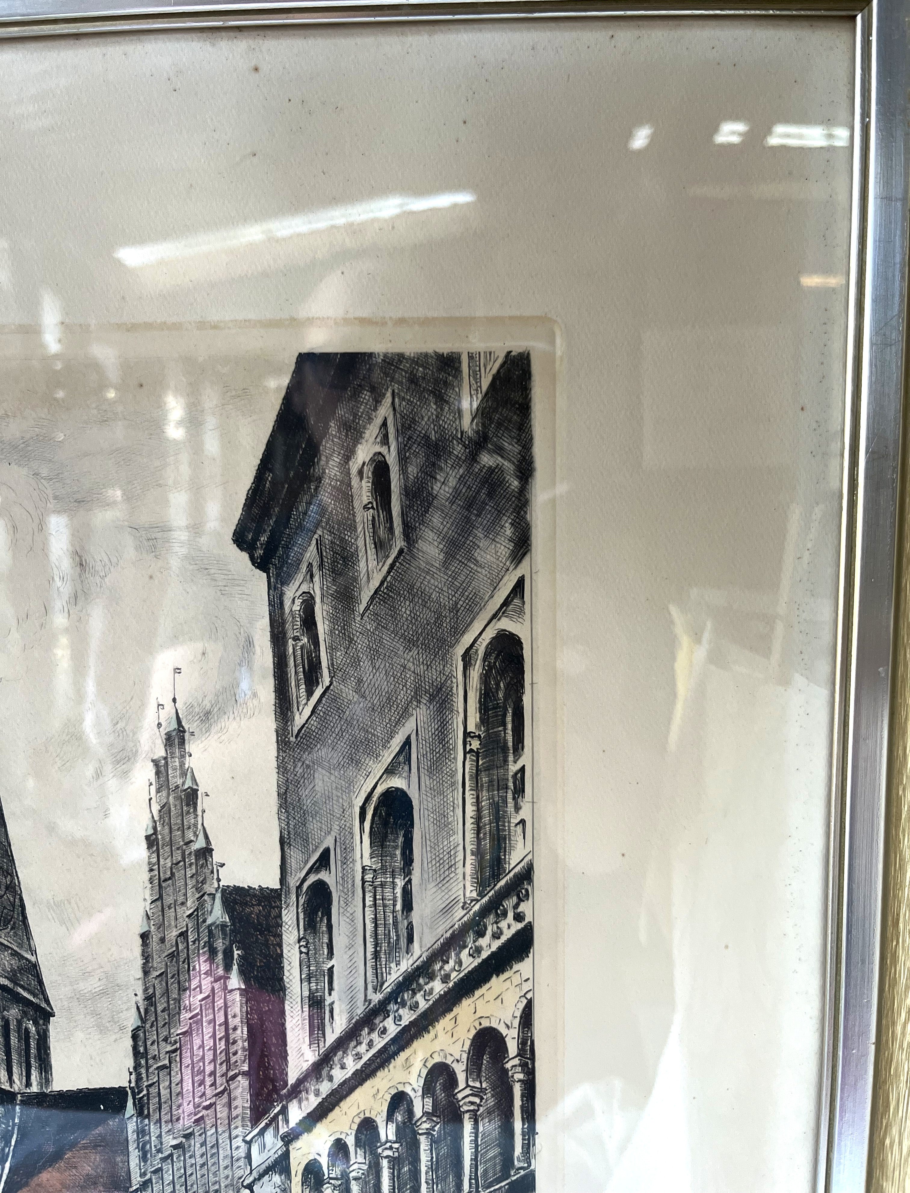 Prints & Etchings: W. Andreas Signed Hannover Marktkirche Colour Etching