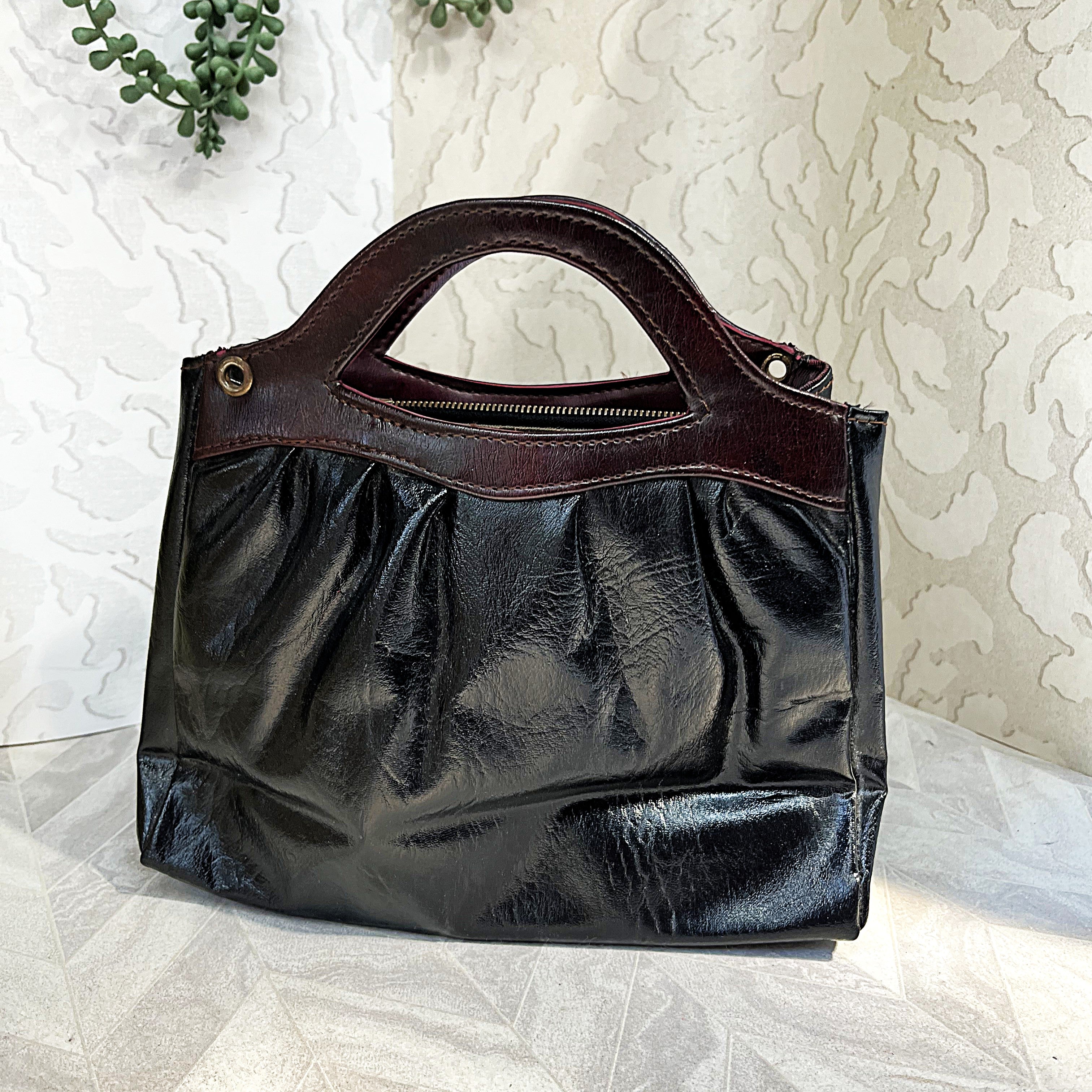 Bags: Oxblood & Black Ruched Top Handle Satchel Bag