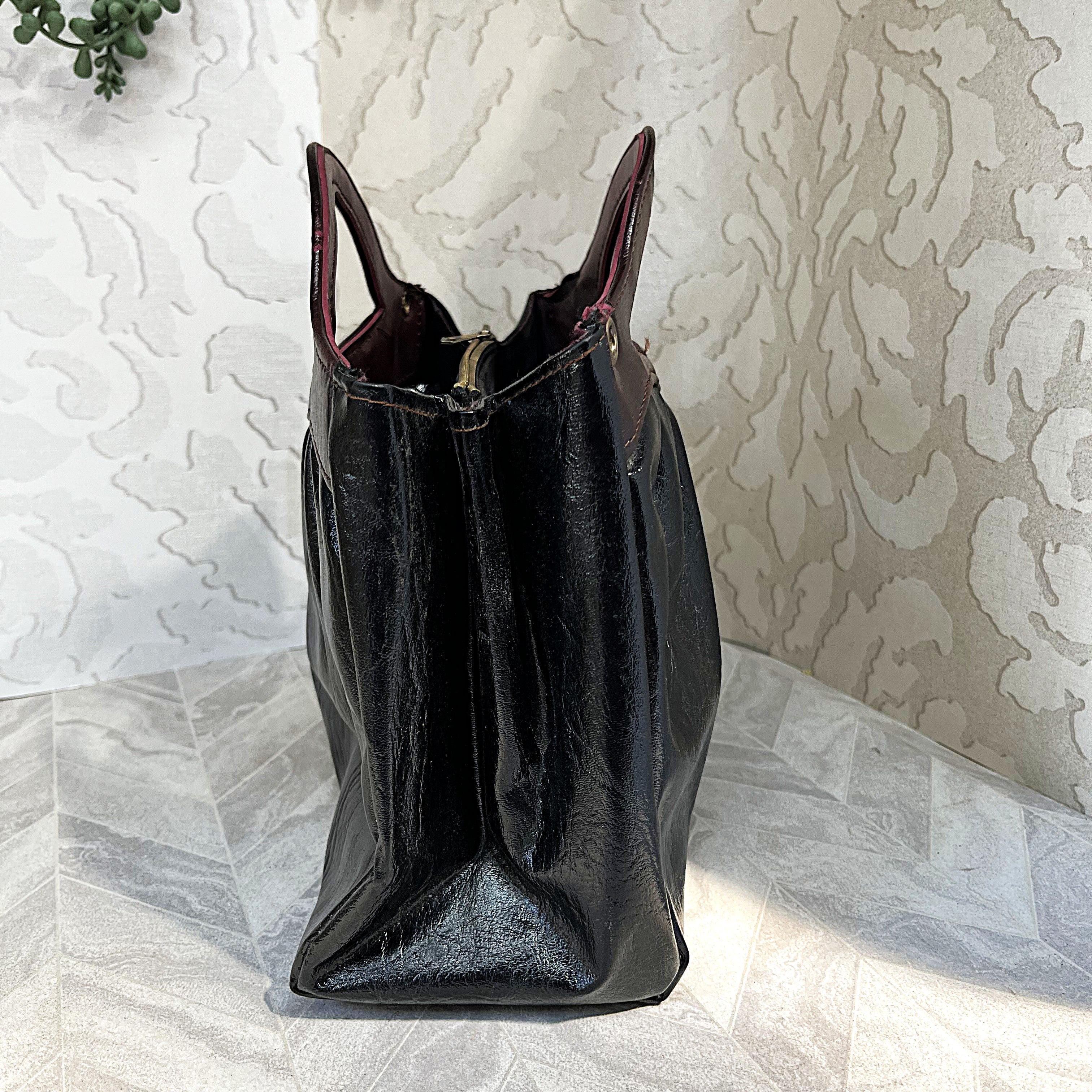 Bags: Oxblood & Black Ruched Top Handle Satchel Bag