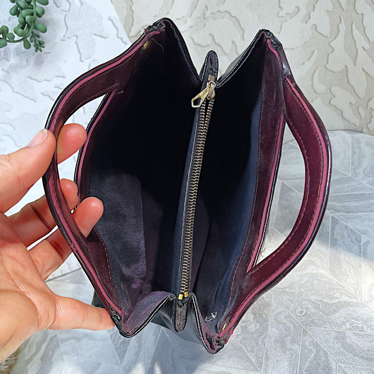 Bags: Oxblood & Black Ruched Top Handle Satchel Bag