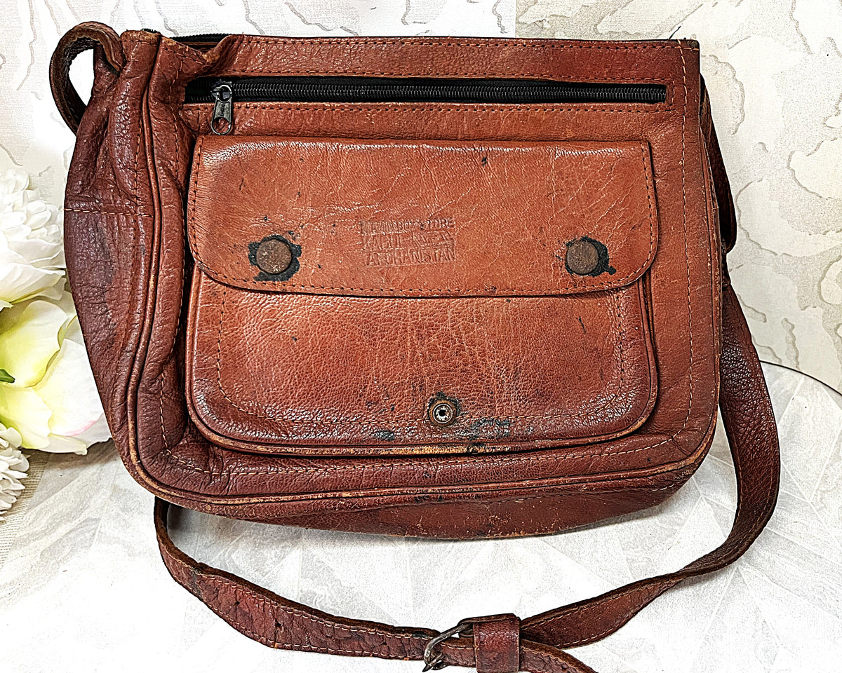 Bags: Camel Leather Crossbody Satchel Bag from Kabul, Afghanistan