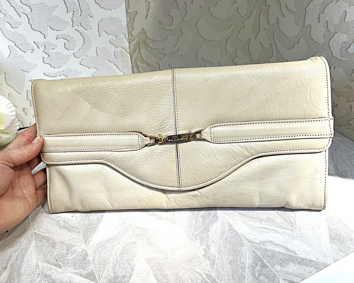 Bags: Pierre Cardin Cream Soft Leather Envelope Clutch Bag
