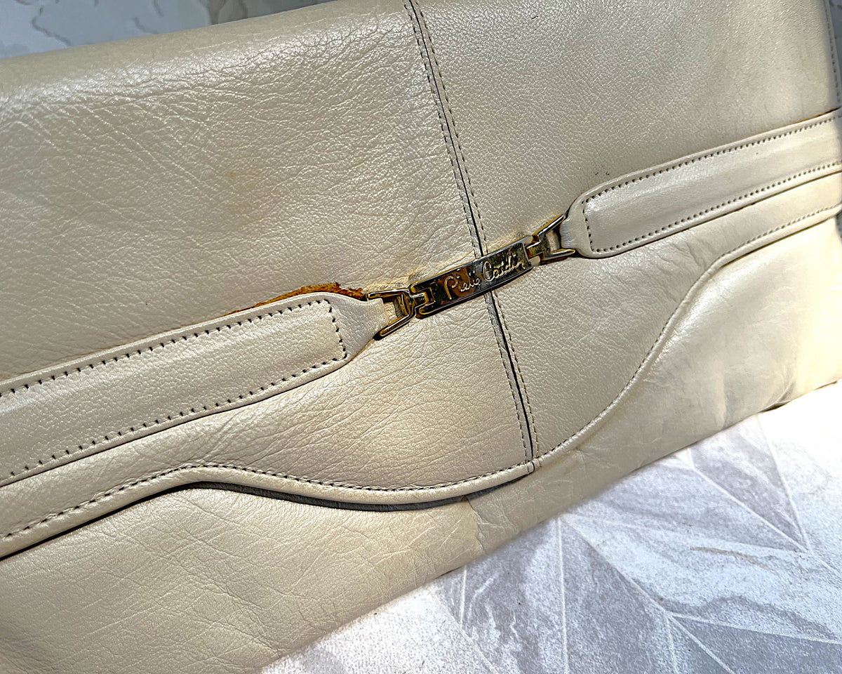 Bags: Pierre Cardin Cream Soft Leather Envelope Clutch Bag