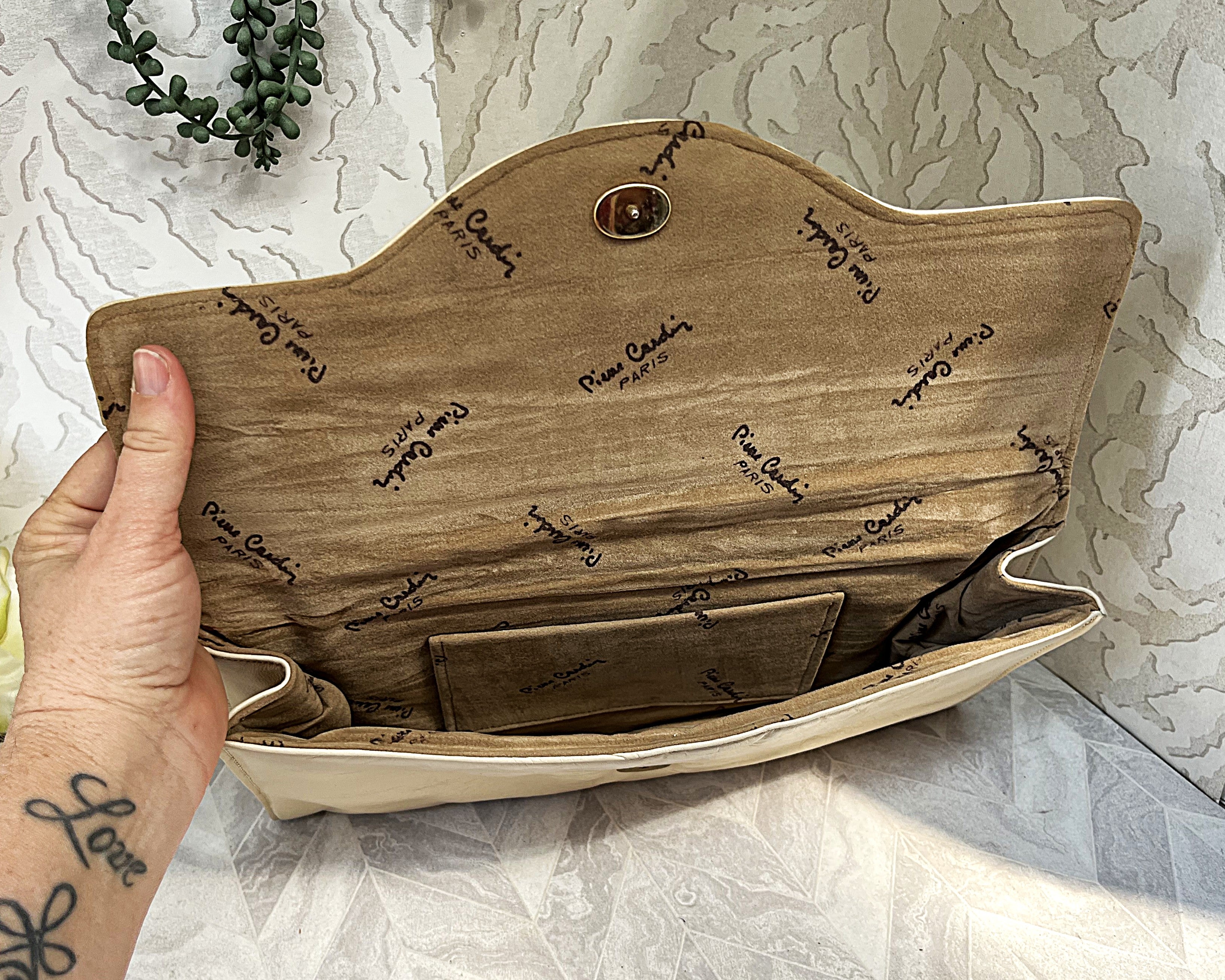 Bags: Pierre Cardin Cream Soft Leather Envelope Clutch Bag