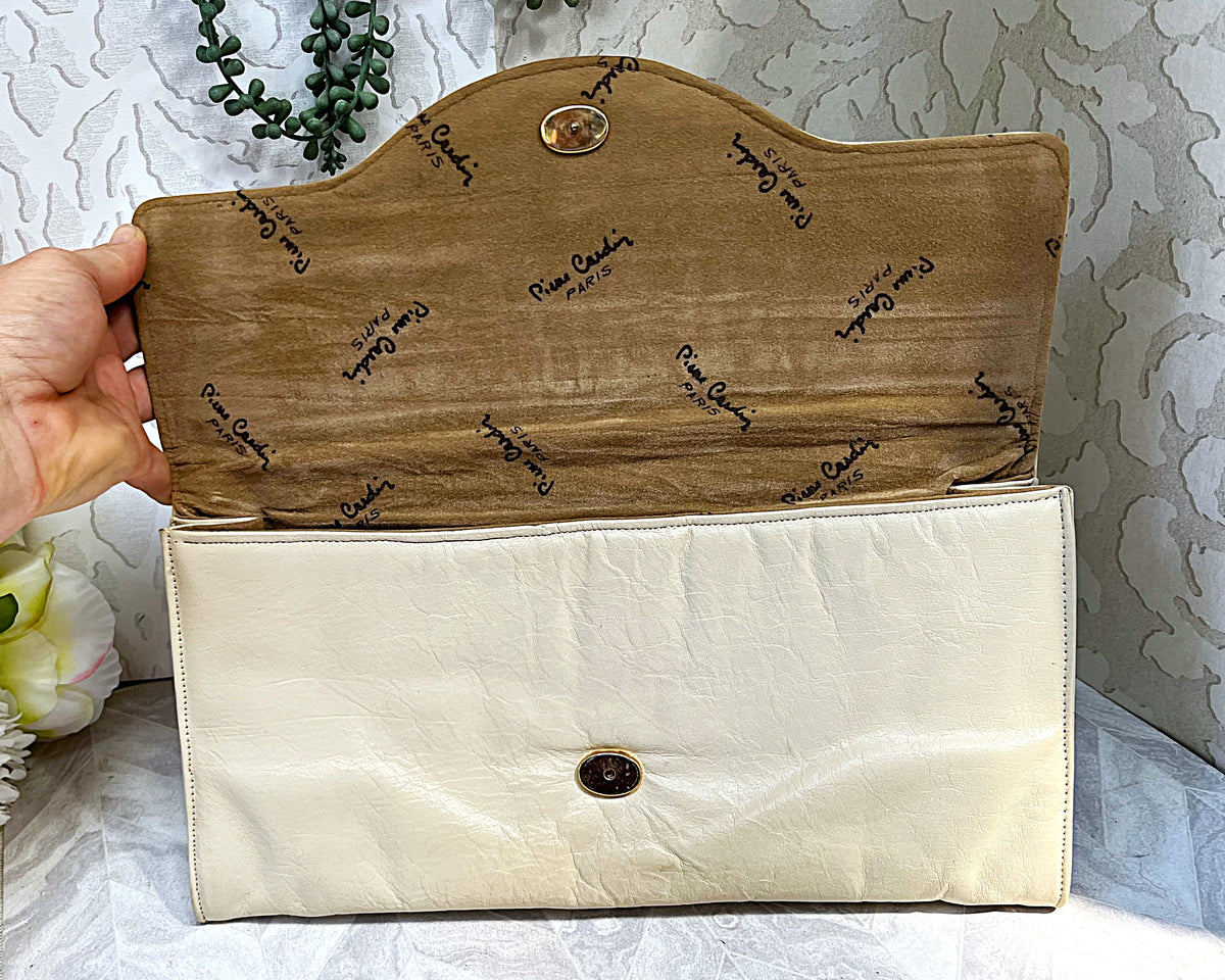 Bags: Pierre Cardin Cream Soft Leather Envelope Clutch Bag