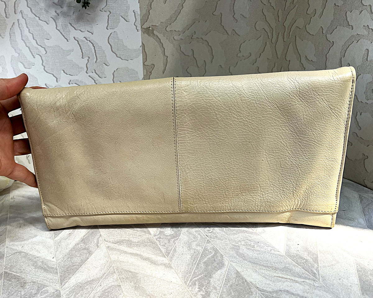 Bags: Pierre Cardin Cream Soft Leather Envelope Clutch Bag