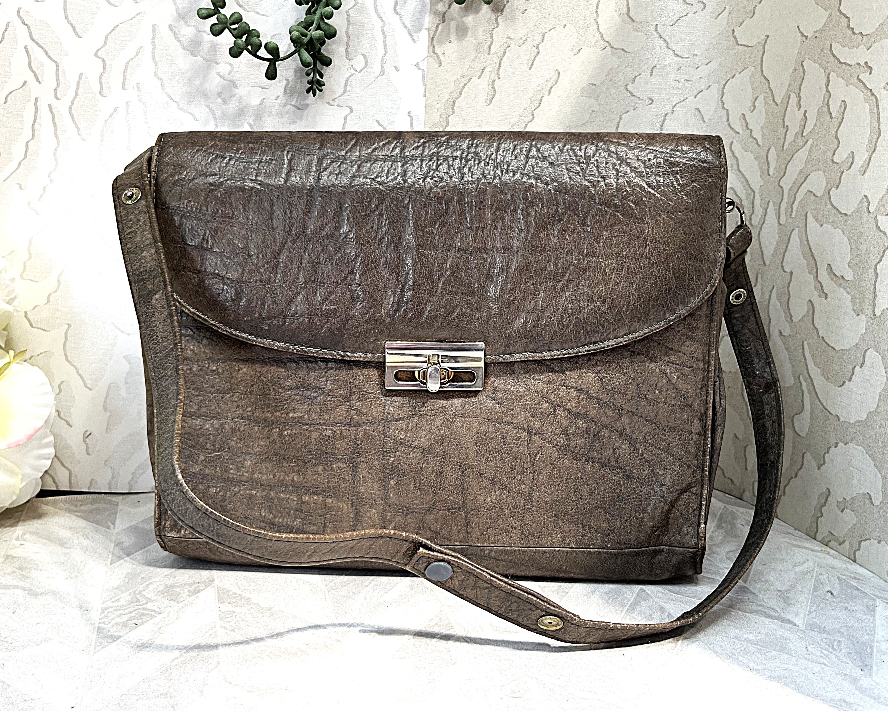 Bags: Rare Heritage Corbeau Elephant Leather Satchel Bag