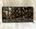 Wallets: Black & Gold Floral Clutch Wallet