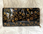 Wallets: Black & Gold Floral Clutch Wallet