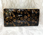 Wallets: Black & Gold Floral Clutch Wallet