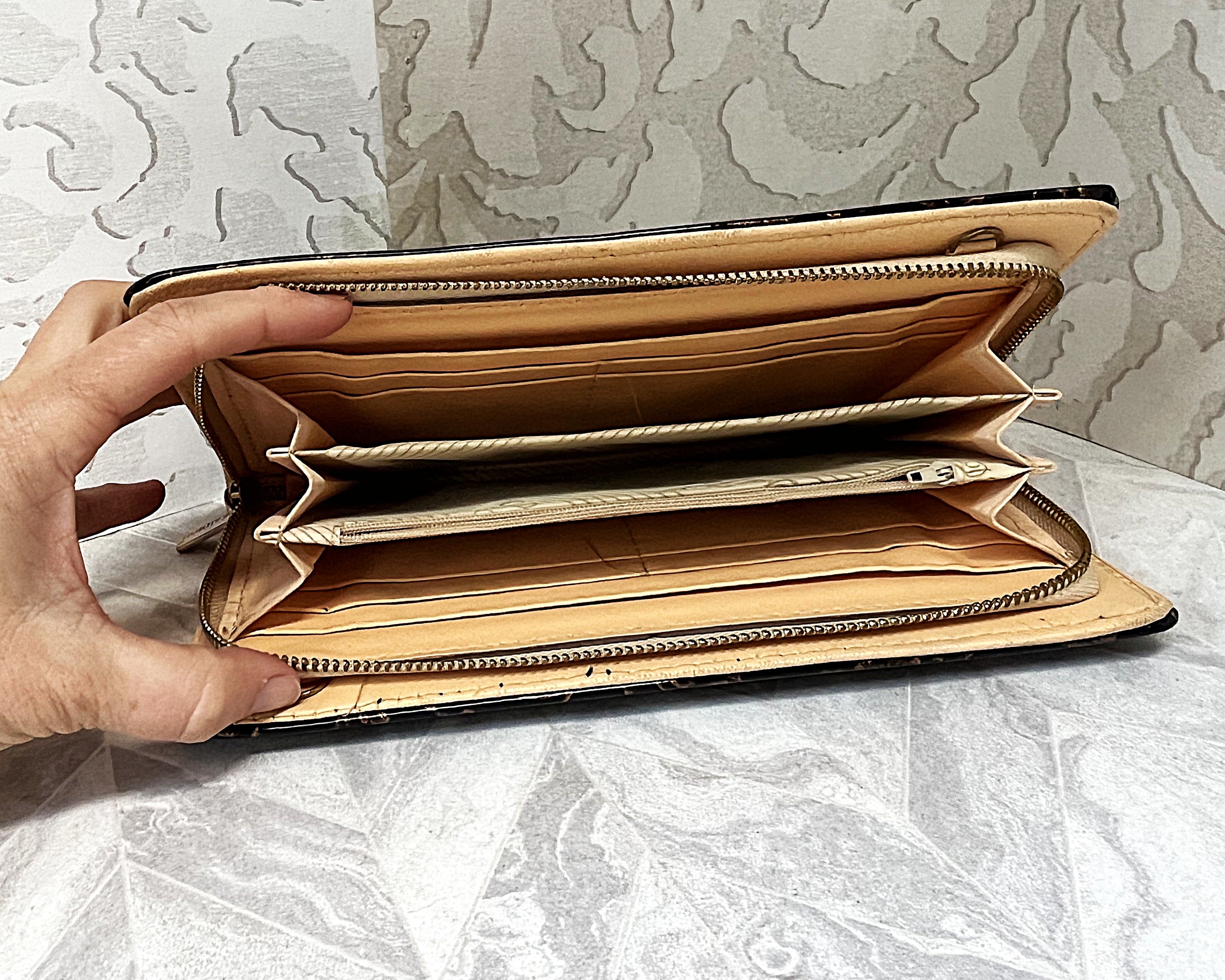 Wallets: Black & Gold Floral Clutch Wallet