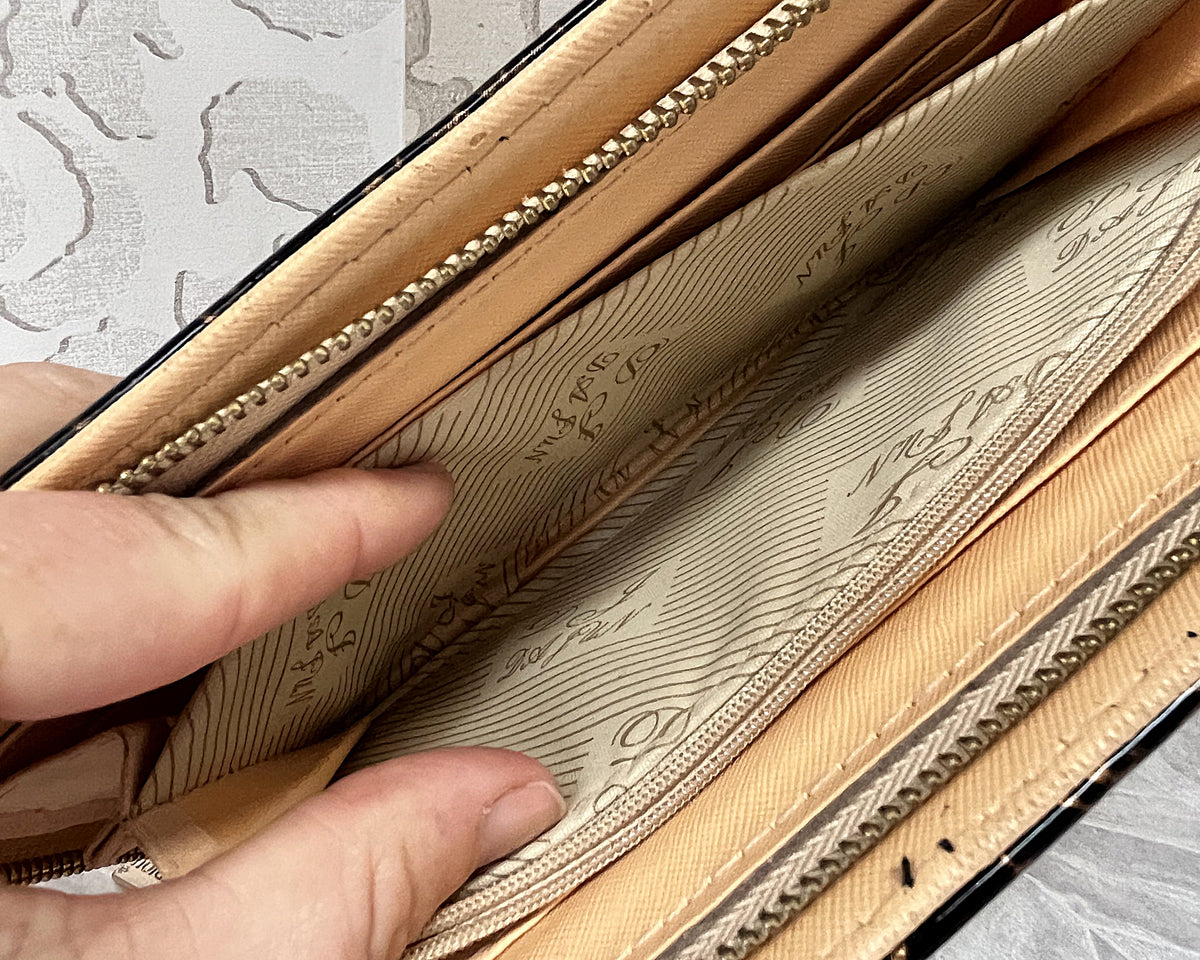 Wallets: Black & Gold Floral Clutch Wallet